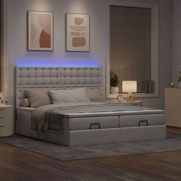 vidaXL Struttura Letto Pouf con Materassi Tortora 200x200 cm Tessuto