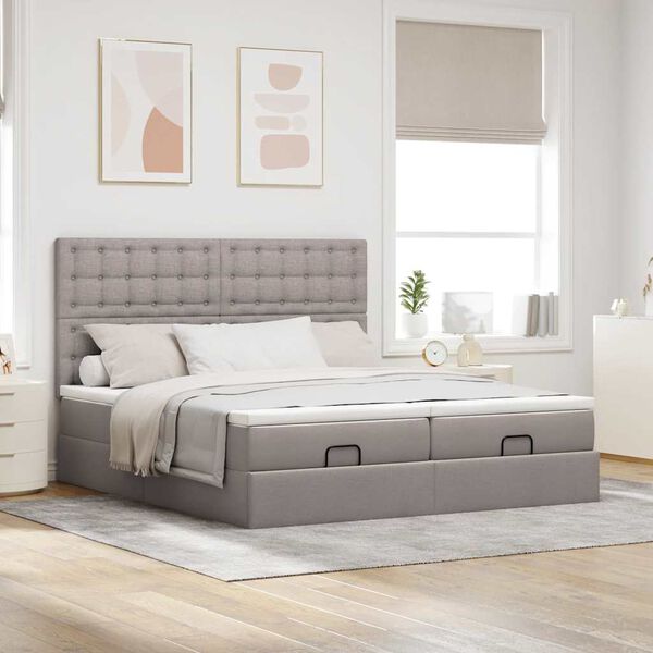 vidaXL Struttura Letto Pouf con Materassi Tortora 200x200 cm Tessuto