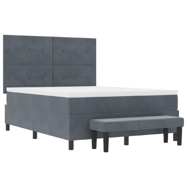 vidaXL Letto a Box Spring con Materasso & Panchina Grigio Scuro 140x200 cm Velluto
