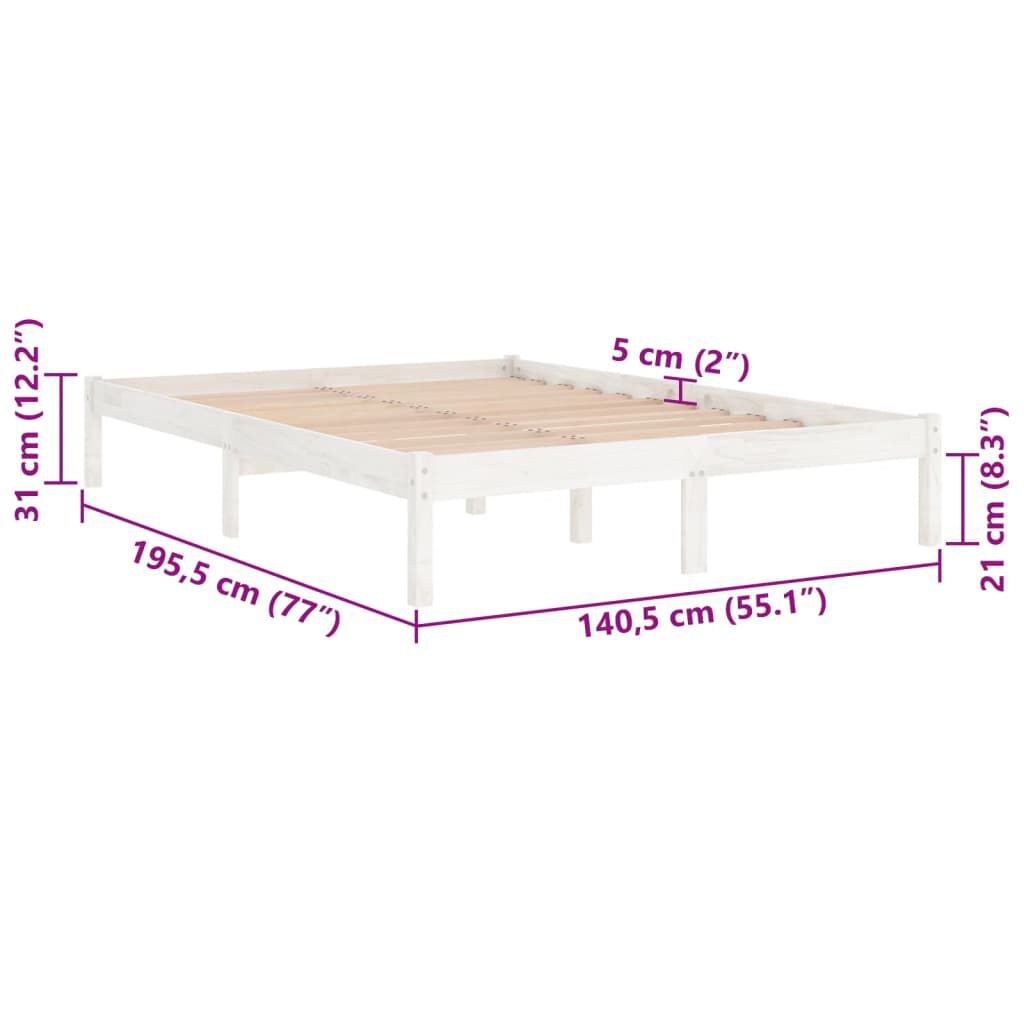 vidaXL Giroletto Bianco in Legno Massello 135x190 cm Double