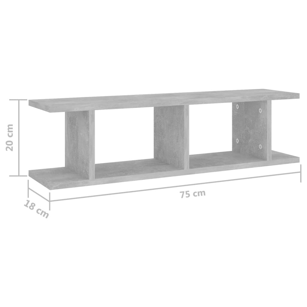 vidaXL Mensole a Parete 2 pz Grigio Cemento 75x18x20 cm in Multistrato