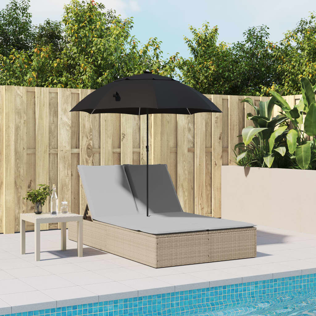 vidaXL Lettino Prendisole Doppio Cuscini e Parasole Beige Polyrattan