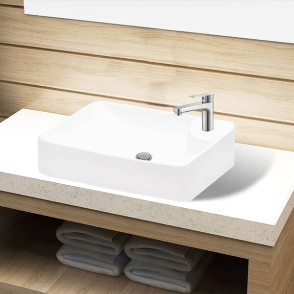vidaXL Lavandino Bagno in Ceramica Bianca con Foro per Rubinetto