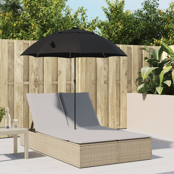 vidaXL Lettino Prendisole Doppio Cuscini e Parasole Beige Polyrattan