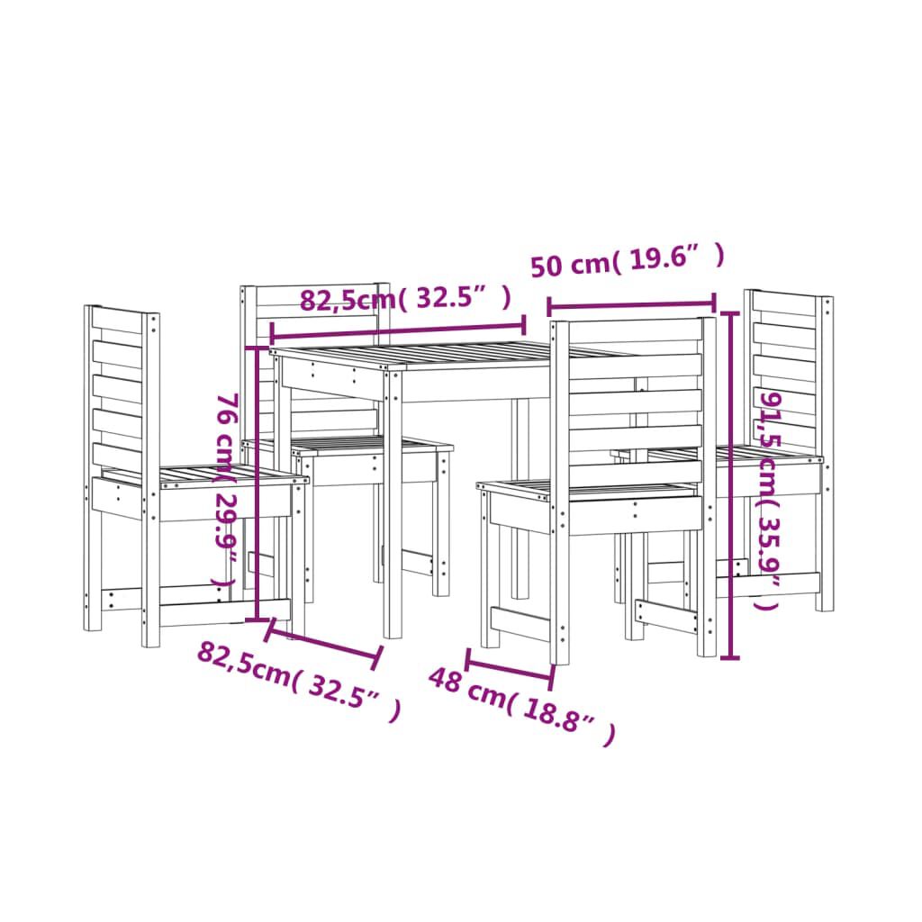 vidaXL Set da Pranzo per Giardino 5pz Bianco in Legno Massello di Pino