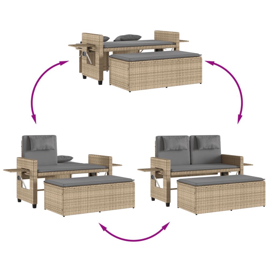 vidaXL Panca Reclinabile da Giardino con Cuscini Beige in Polyrattan