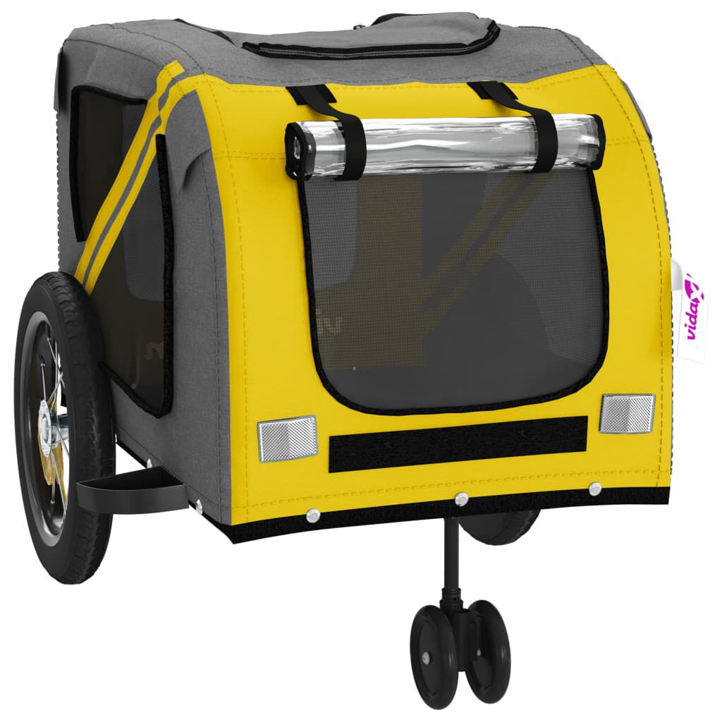 vidaXL Rimorchio da Bici per Animali Giallo e Nero Oxford e Ferro