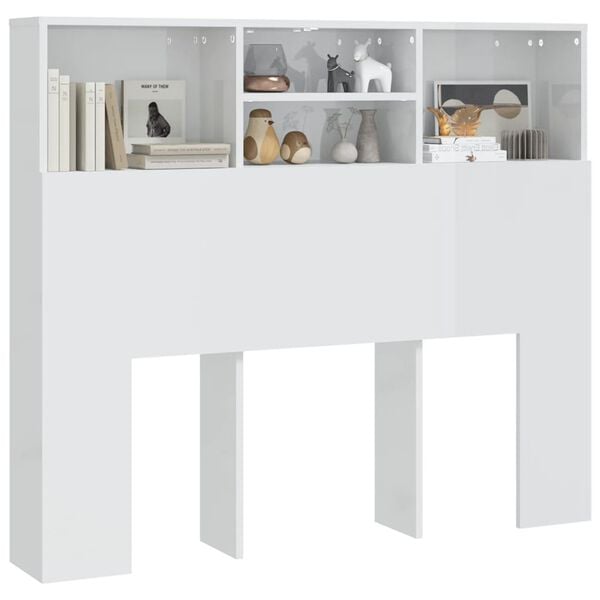 vidaXL Testiera con Contenitore Bianco Lucido 120x19x103,5 cm