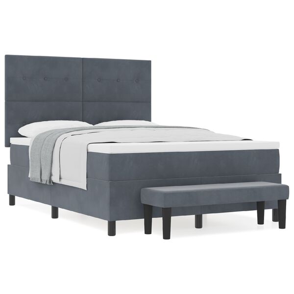 vidaXL Letto a Box Spring con Materasso & Panchina Grigio Scuro 140x200 cm Velluto