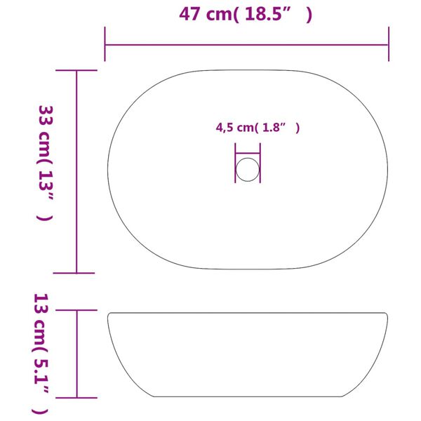 vidaXL Lavabo da Appoggio Grigio e Blu Ovale 47x33x13 cm Ceramica