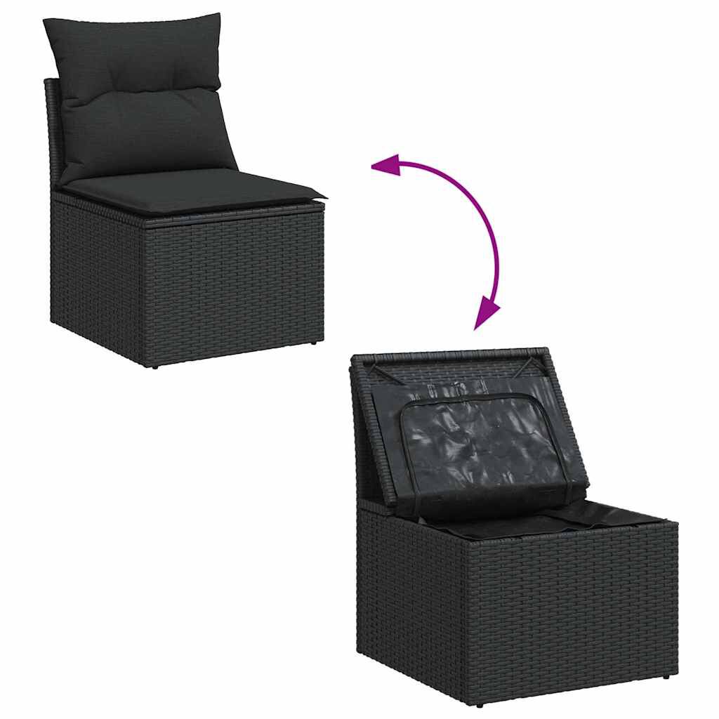vidaXL Set Divani Giardino 10pz con Cuscini Nero in Polyrattan Acacia