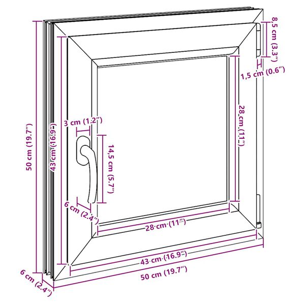 vidaXL Finestra per cantina "RISOR" 50x50 cm anta-ribalta DIN destra antracite