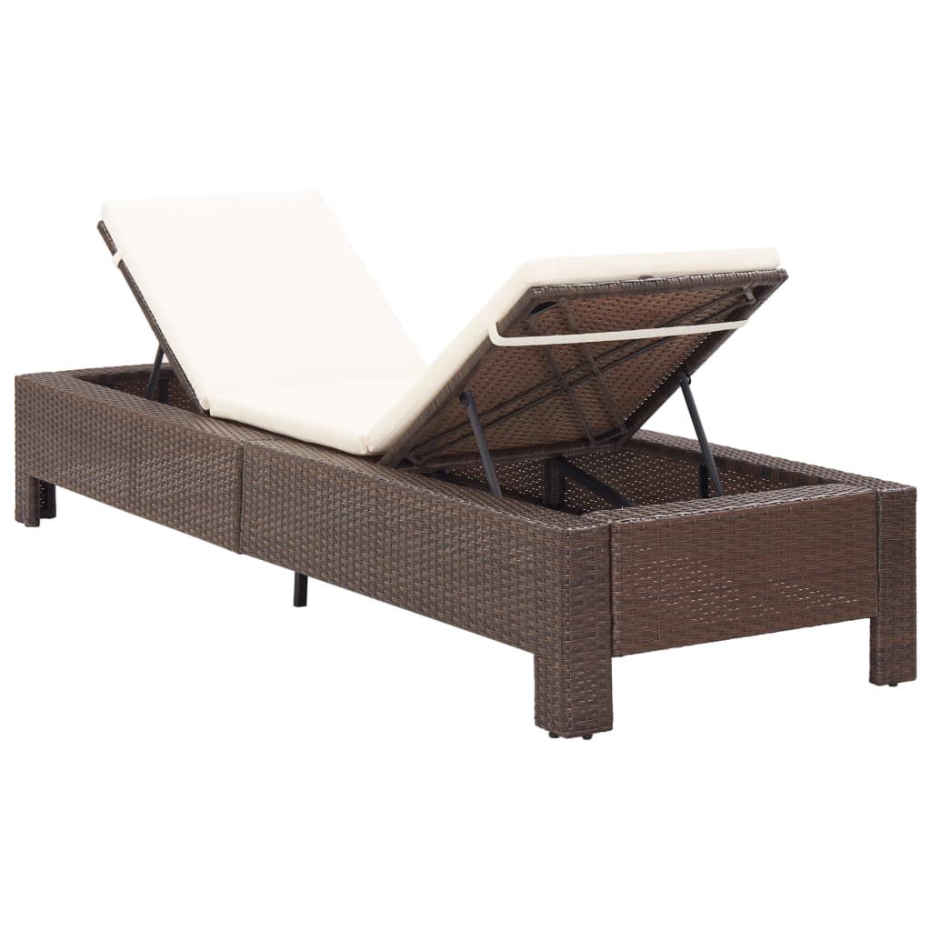 vidaXL Lettino Prendisole con Cuscino Marrone in Polyrattan