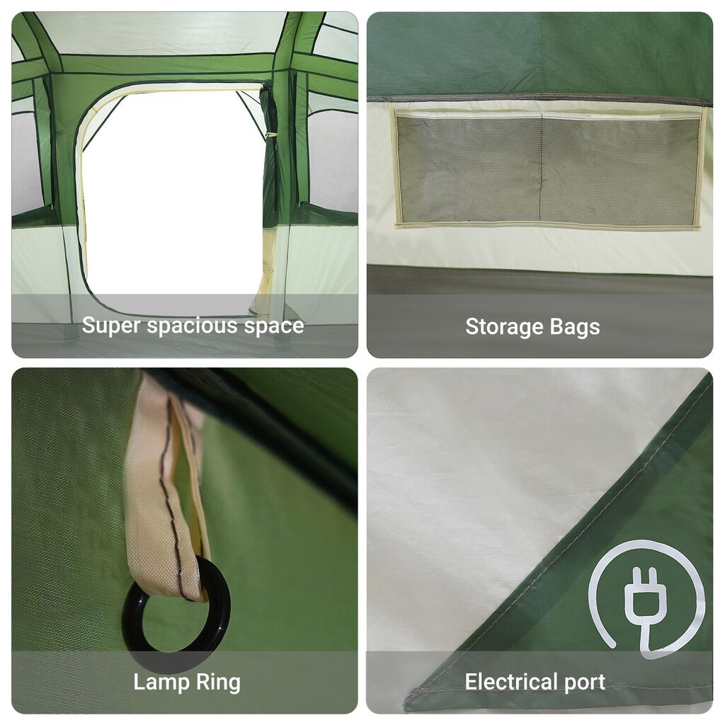 Tenda Familiare vidaXL con Finestre a Cupola Verde per 10 Persone Impermeabile