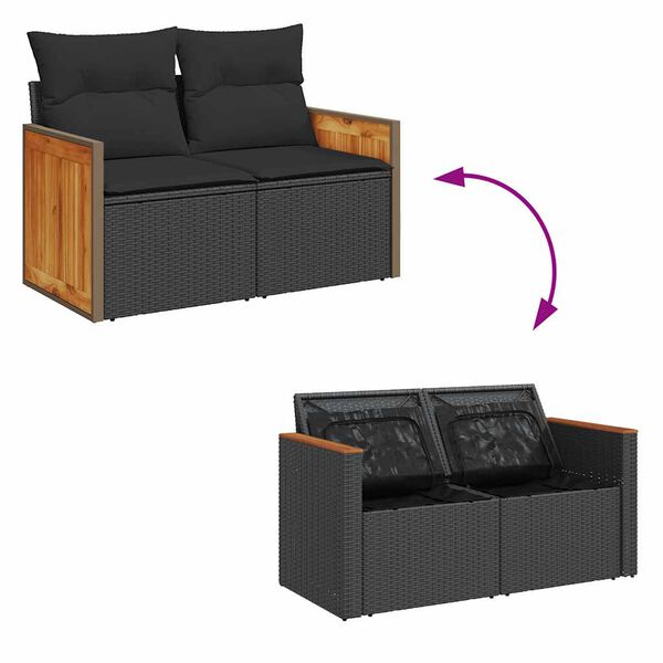 vidaXL Set Divani Giardino 10pz con Cuscini Nero in Polyrattan Acacia