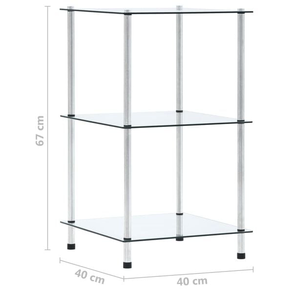 vidaXL Scaffale a 3 Livelli Trasparente 40x40x67cm in Vetro Temperato