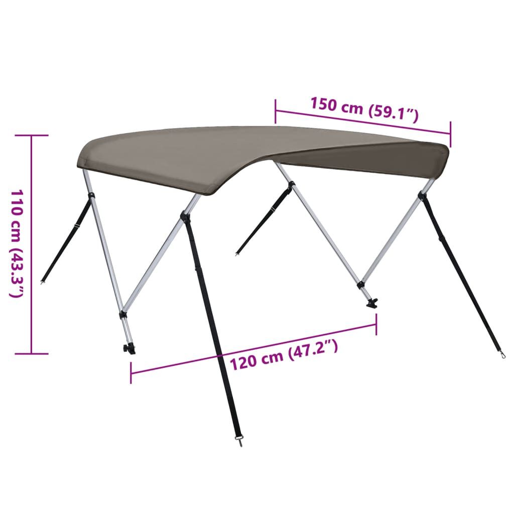 vidaXL Bimini di Prua con Tendalino 2 Archi Grigio 150x120x110 cm